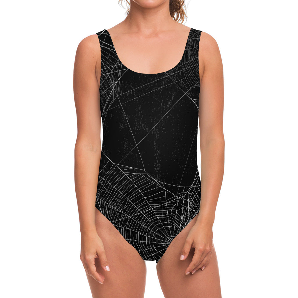 Halloween Spider Web Print One Piece Swimsuit