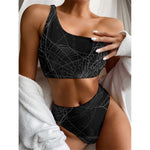 Halloween Spider Web Print One Shoulder Bikini Top