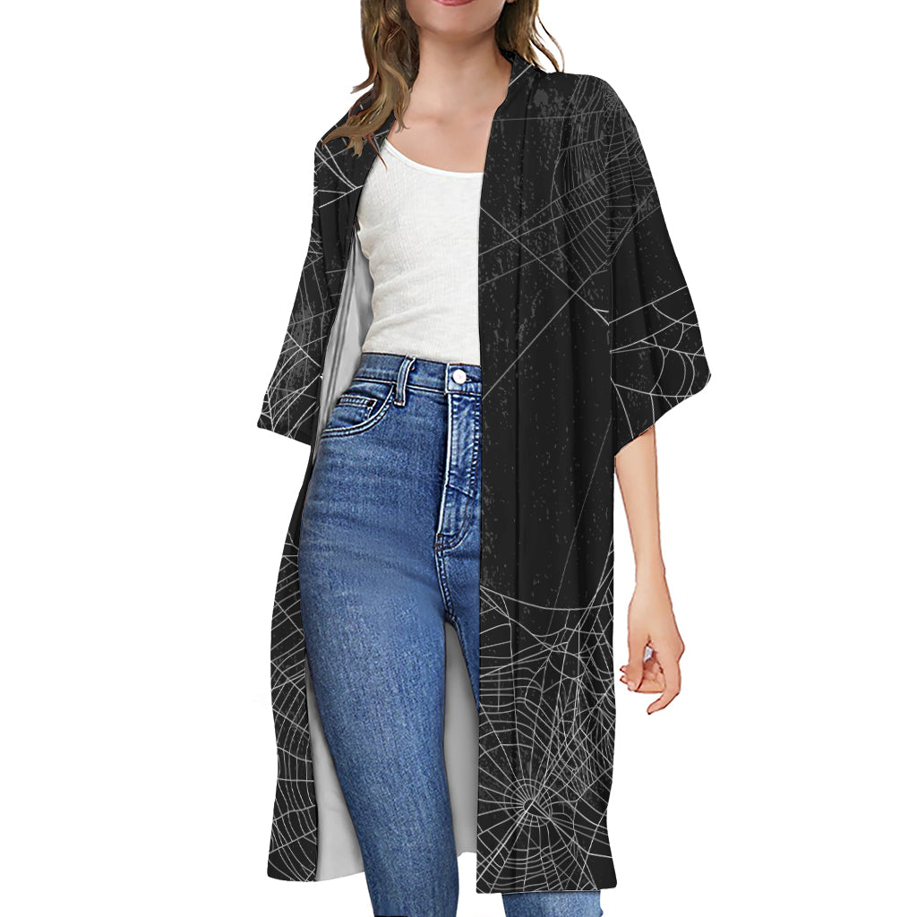 Halloween Spider Web Print Open Front Beach Cover Up