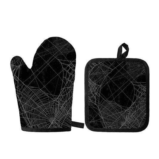 Halloween Spider Web Print Oven Mitt And Pot Holder Set