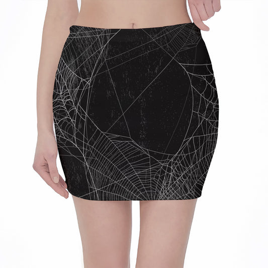 Halloween Spider Web Print Pencil Mini Skirt