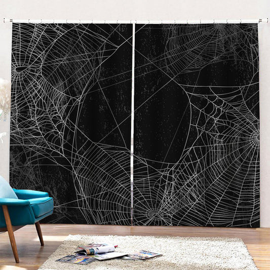 Halloween Spider Web Print Pencil Pleat Curtains
