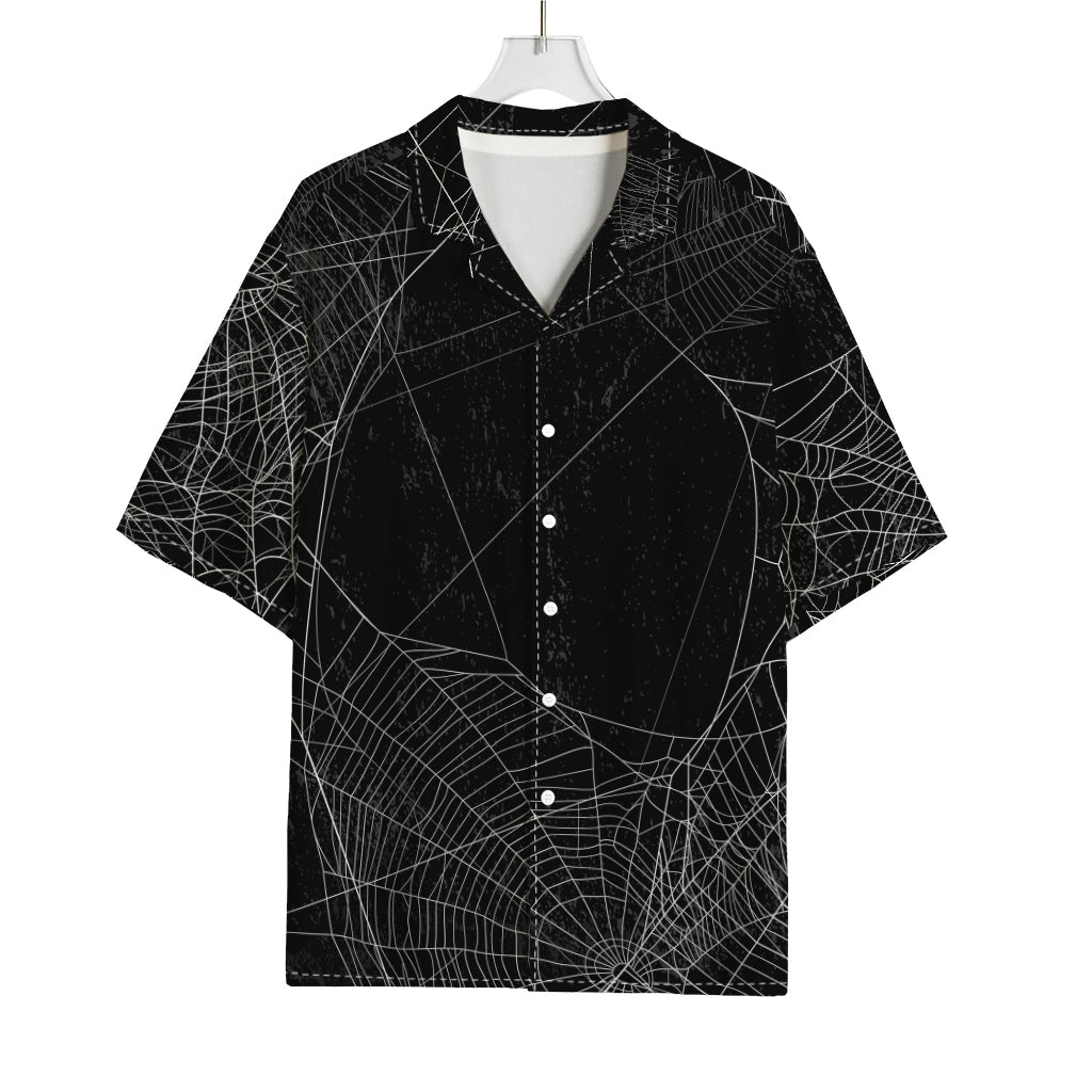 Halloween Spider Web Print Rayon Hawaiian Shirt