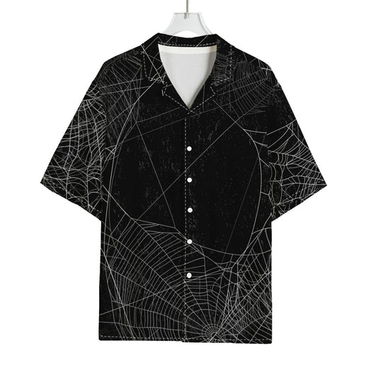 Halloween Spider Web Print Rayon Hawaiian Shirt