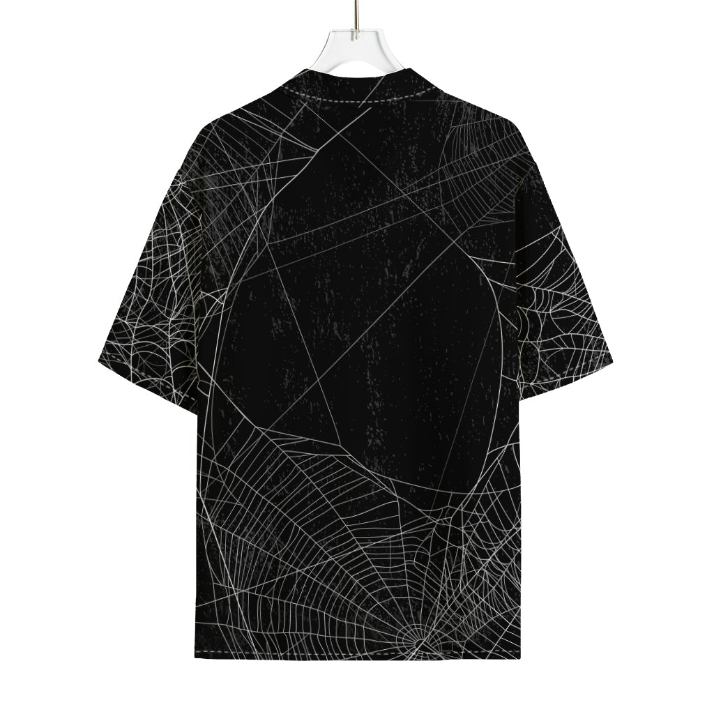 Halloween Spider Web Print Rayon Hawaiian Shirt