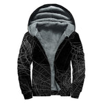 Halloween Spider Web Print Sherpa Lined Zip Up Hoodie