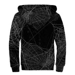 Halloween Spider Web Print Sherpa Lined Zip Up Hoodie