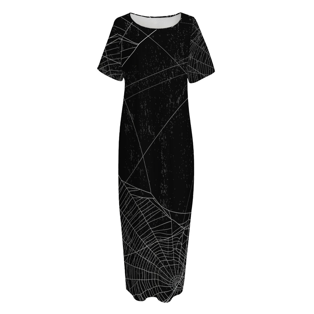 Halloween Spider Web Print Short Sleeve Long Nightdress