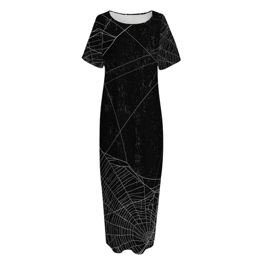 Halloween Spider Web Print Short Sleeve Long Nightdress