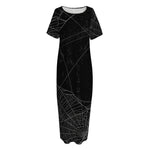Halloween Spider Web Print Short Sleeve Long Nightdress