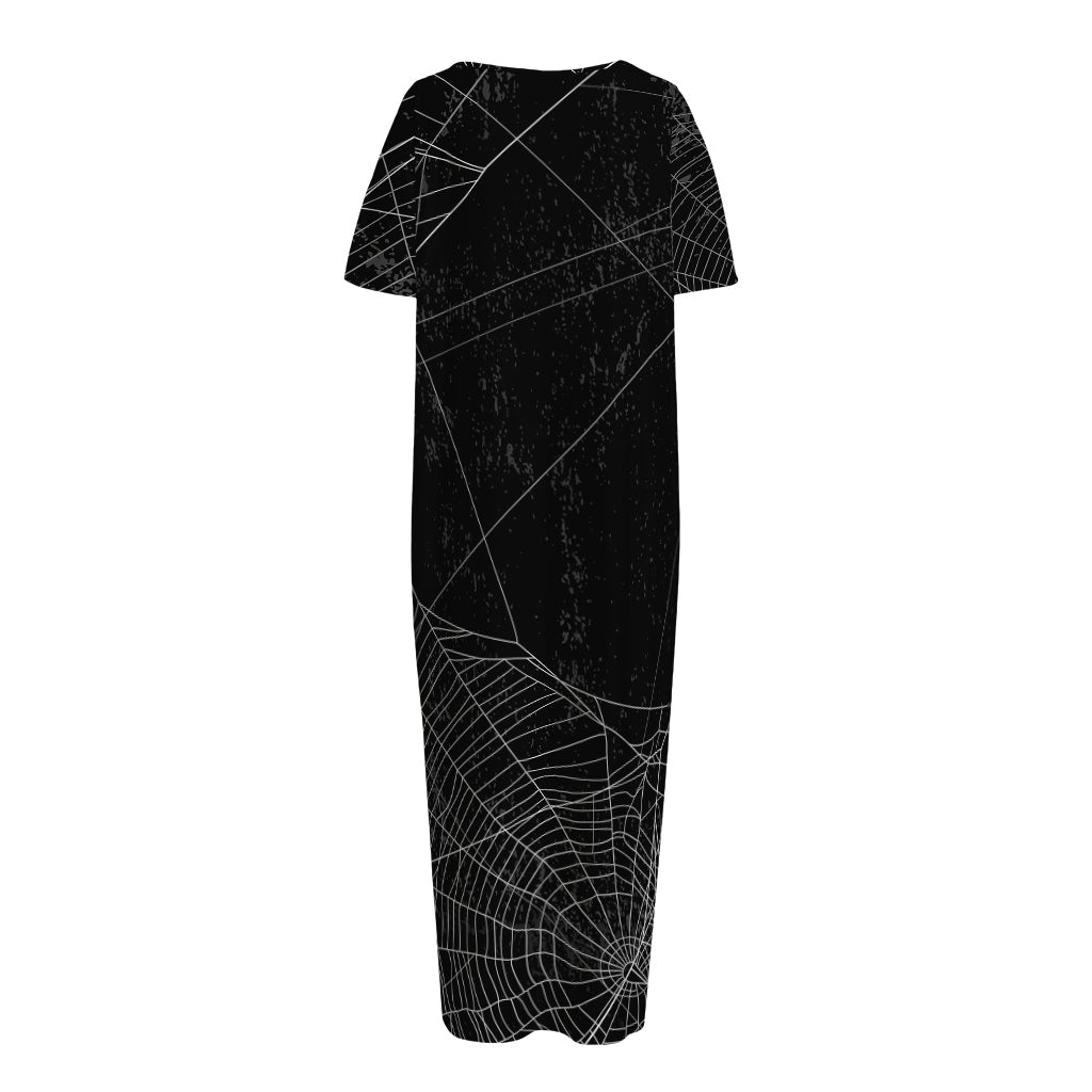 Halloween Spider Web Print Short Sleeve Long Nightdress