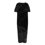 Halloween Spider Web Print Short Sleeve Long Nightdress