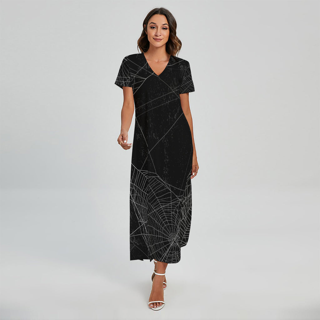 Halloween Spider Web Print Short Sleeve Maxi Dress
