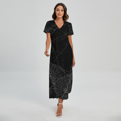 Halloween Spider Web Print Short Sleeve Maxi Dress