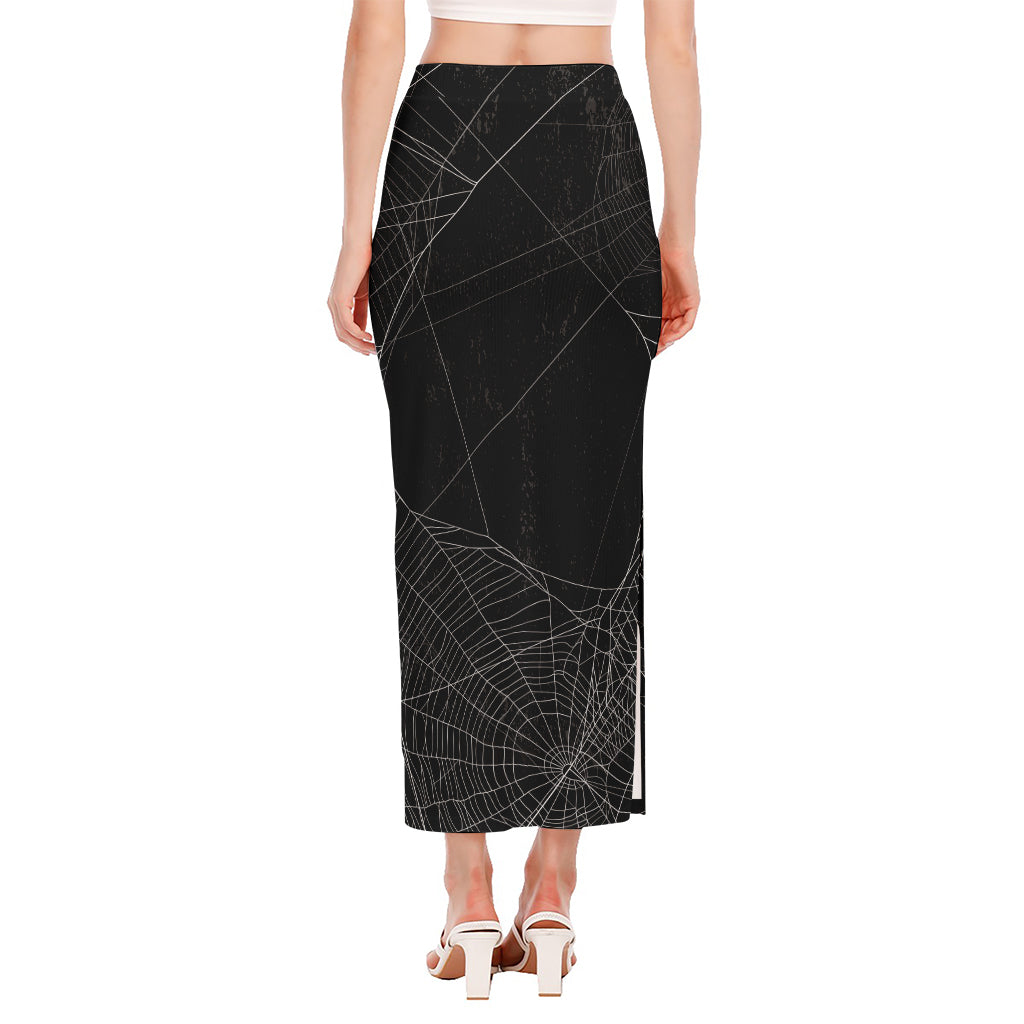 Halloween Spider Web Print Side Slit Maxi Skirt