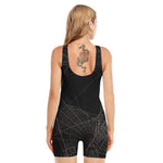 Halloween Spider Web Print Sleeveless One Piece Swimsuit