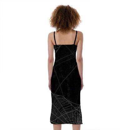 Halloween Spider Web Print Slim Fit Midi Cami Dress