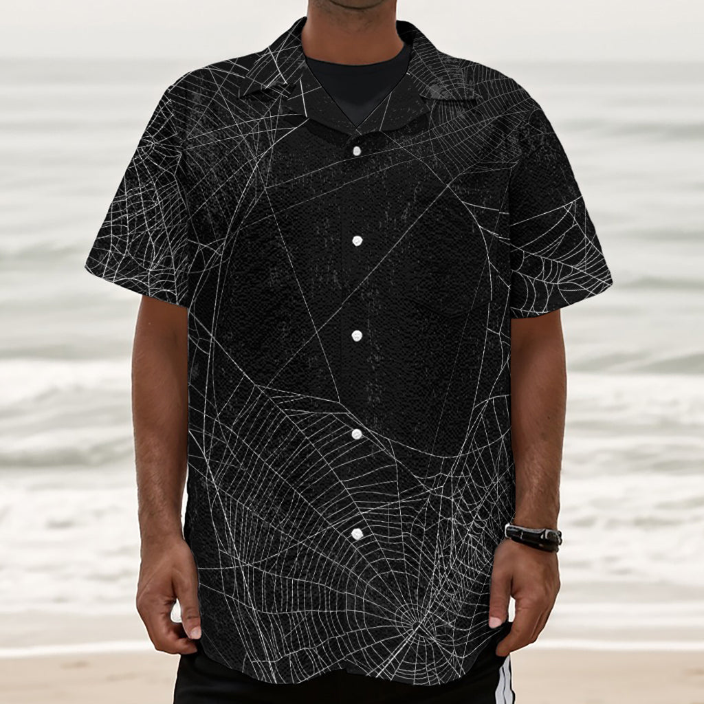 Halloween Spider Web Print Textured Short Sleeve Shirt