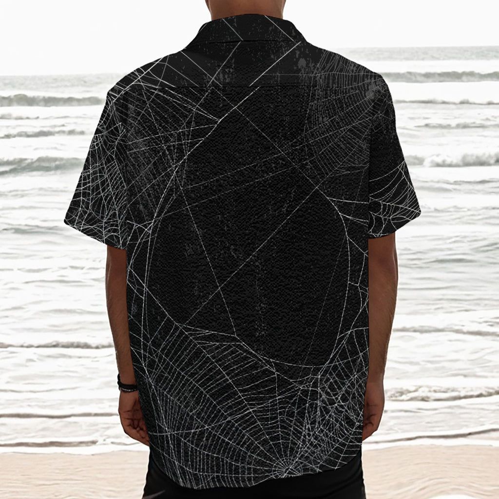 Halloween Spider Web Print Textured Short Sleeve Shirt