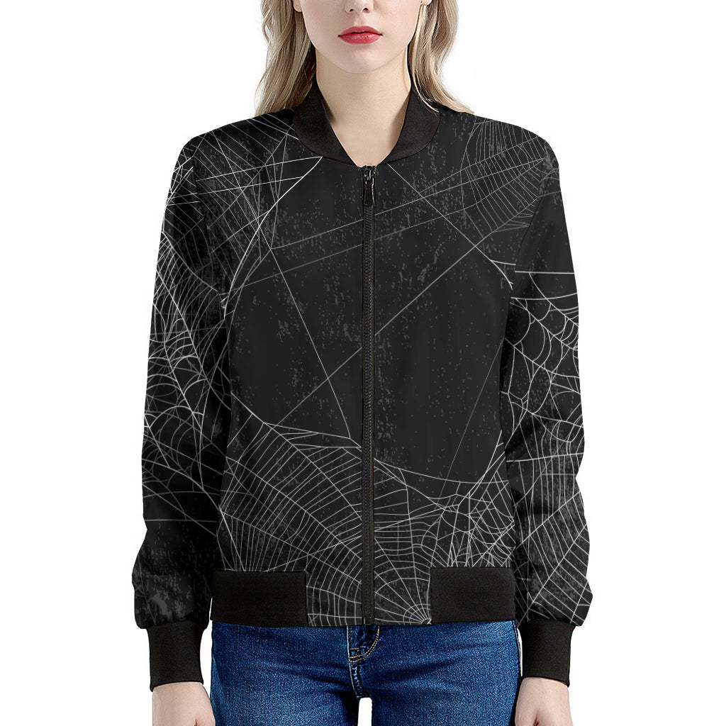 Halloween Spider Web Print Women's Bomber Jacket