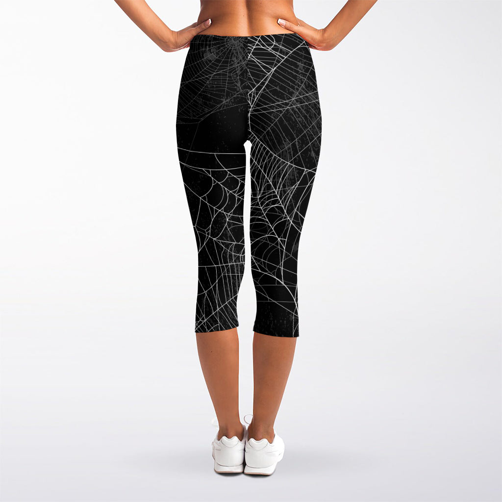 Halloween Spider Web Print Women's Capri Leggings