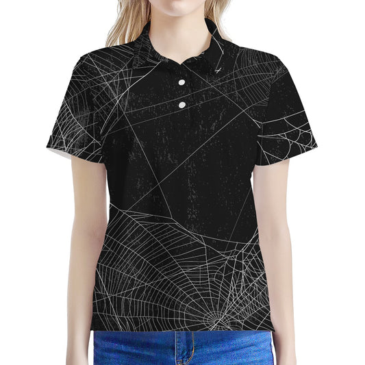 Halloween Spider Web Print Women's Polo Shirt