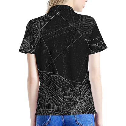 Halloween Spider Web Print Women's Polo Shirt