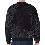 Halloween Spider Web Print Zip Sleeve Bomber Jacket