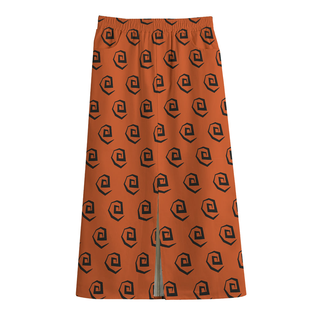 Halloween Spiral Pattern Print Cotton Front Slit Maxi Skirt