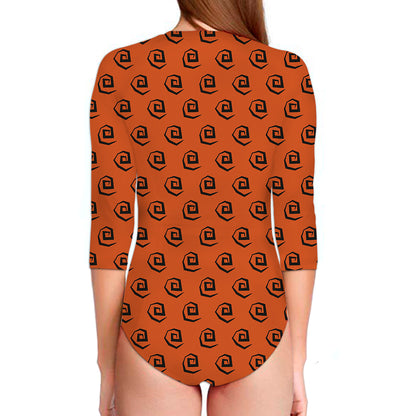 Halloween Spiral Pattern Print Long Sleeve Swimsuit