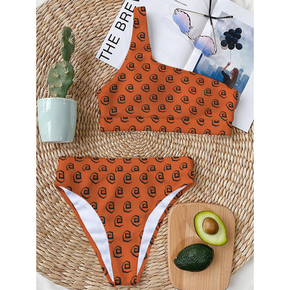 Halloween Spiral Pattern Print One Shoulder Bikini Top