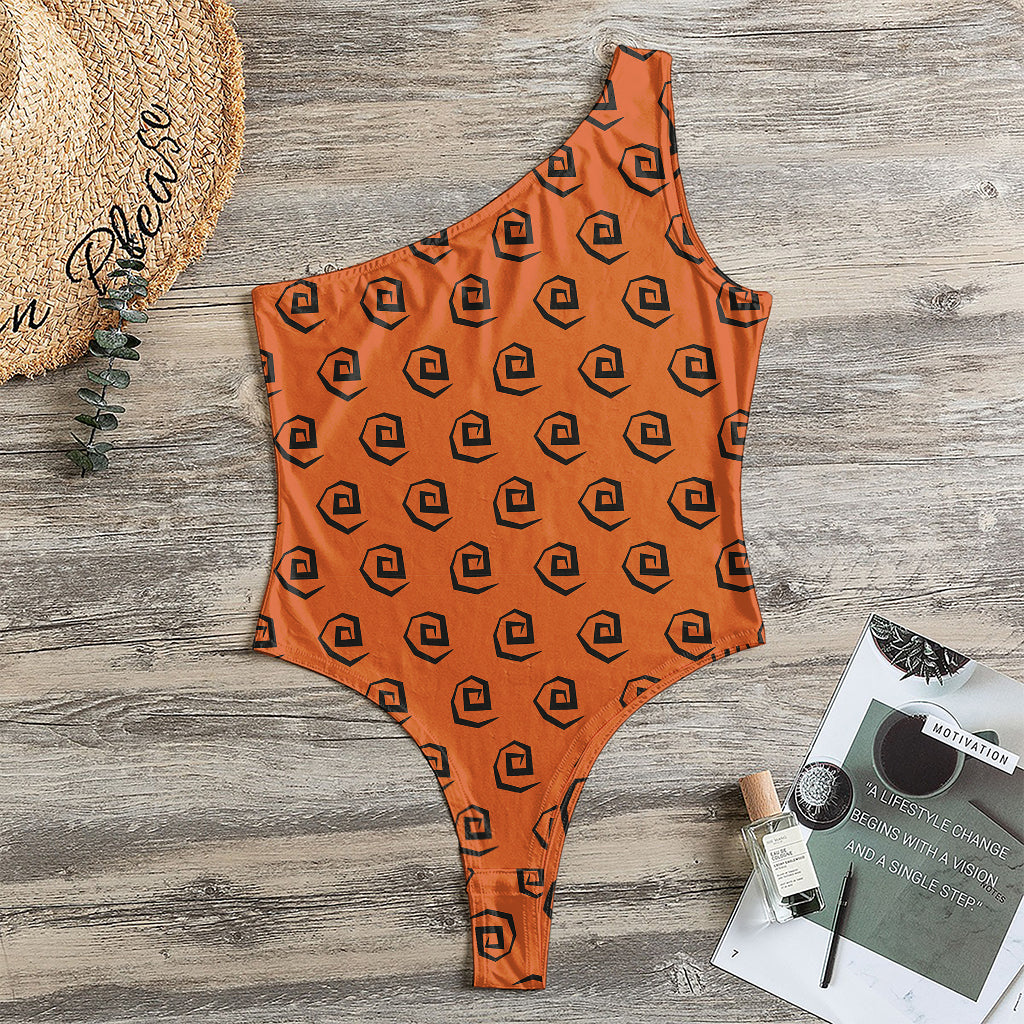 Halloween Spiral Pattern Print One Shoulder Bodysuit