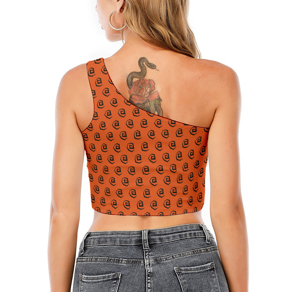 Halloween Spiral Pattern Print One Shoulder Crop Top