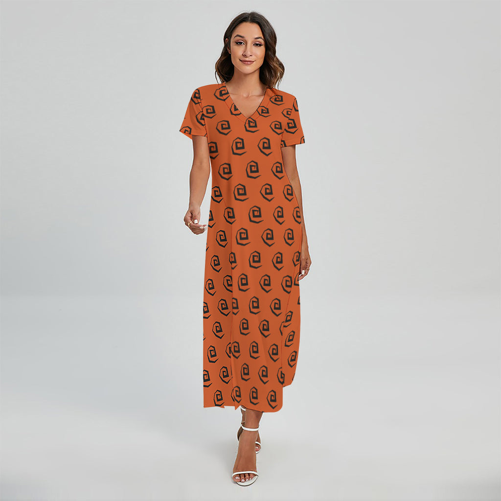 Halloween Spiral Pattern Print Short Sleeve Maxi Dress