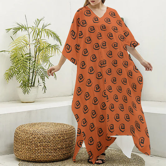 Halloween Spiral Pattern Print Silk V-Neck Kaftan Dress