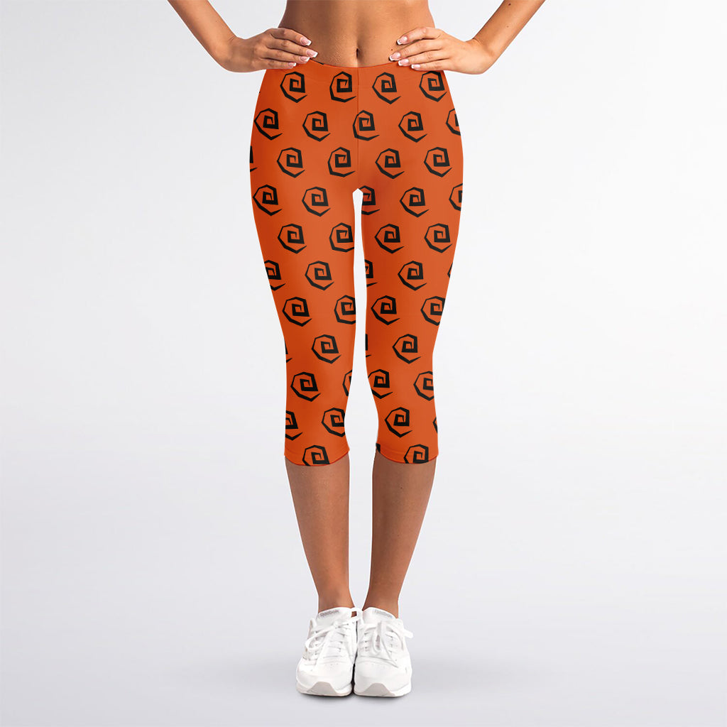 Halloween Spiral Pattern Print Women's Capri Leggings