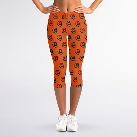 Halloween Spiral Pattern Print Women's Capri Leggings