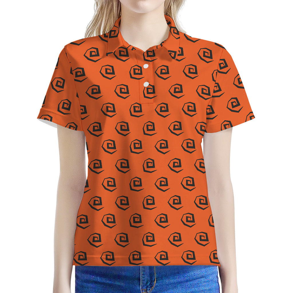 Halloween Spiral Pattern Print Women's Polo Shirt