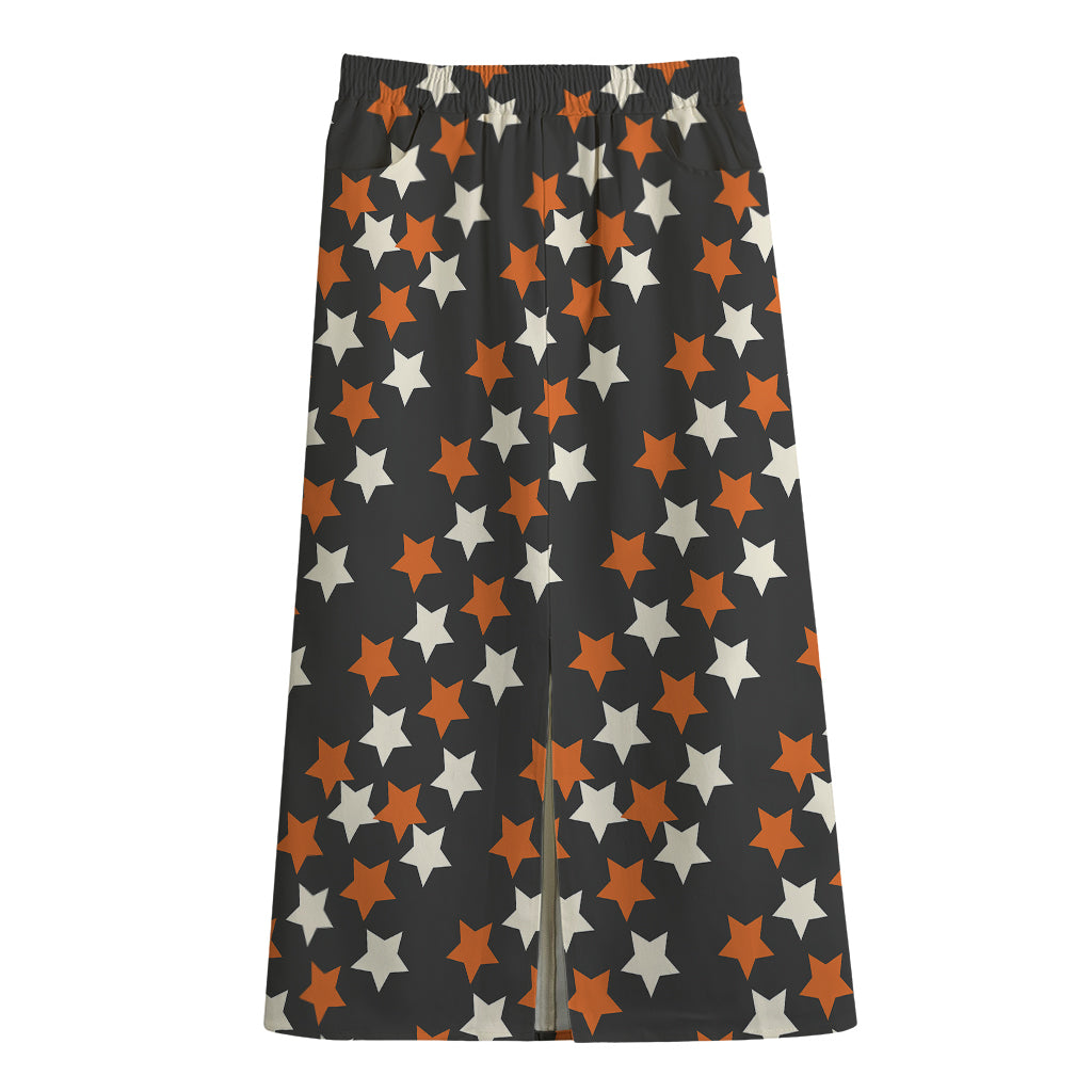 Halloween Star Pattern Print Cotton Front Slit Maxi Skirt