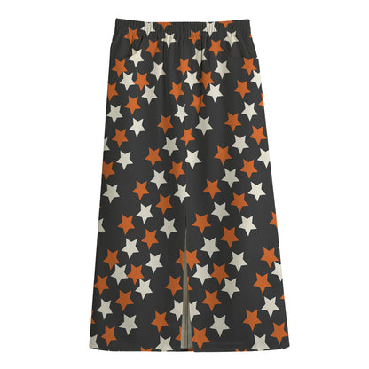 Halloween Star Pattern Print Cotton Front Slit Maxi Skirt