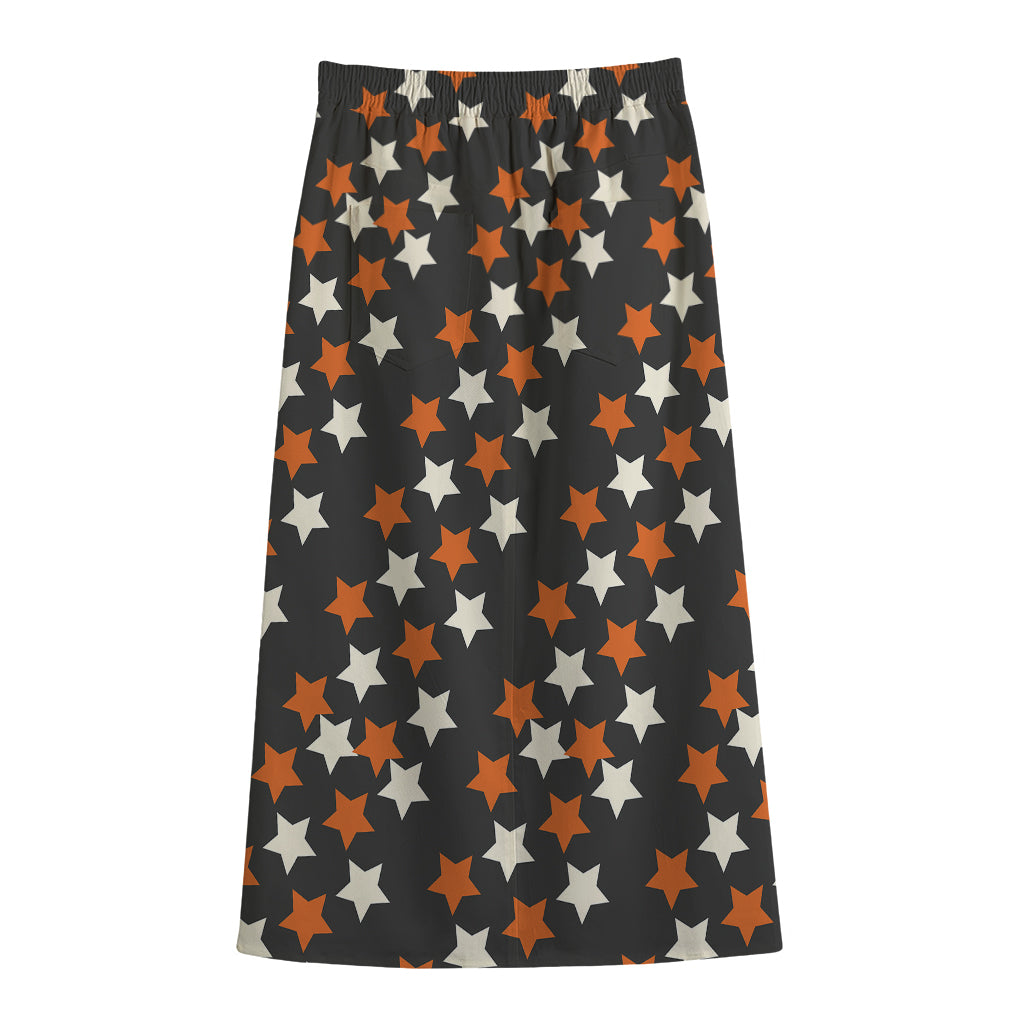 Halloween Star Pattern Print Cotton Front Slit Maxi Skirt