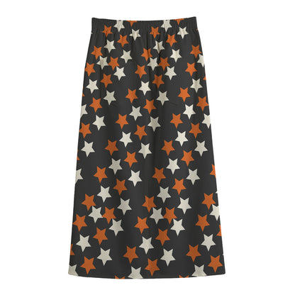 Halloween Star Pattern Print Cotton Front Slit Maxi Skirt