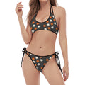 Halloween Star Pattern Print Halter Scoop Tie Side Bikini