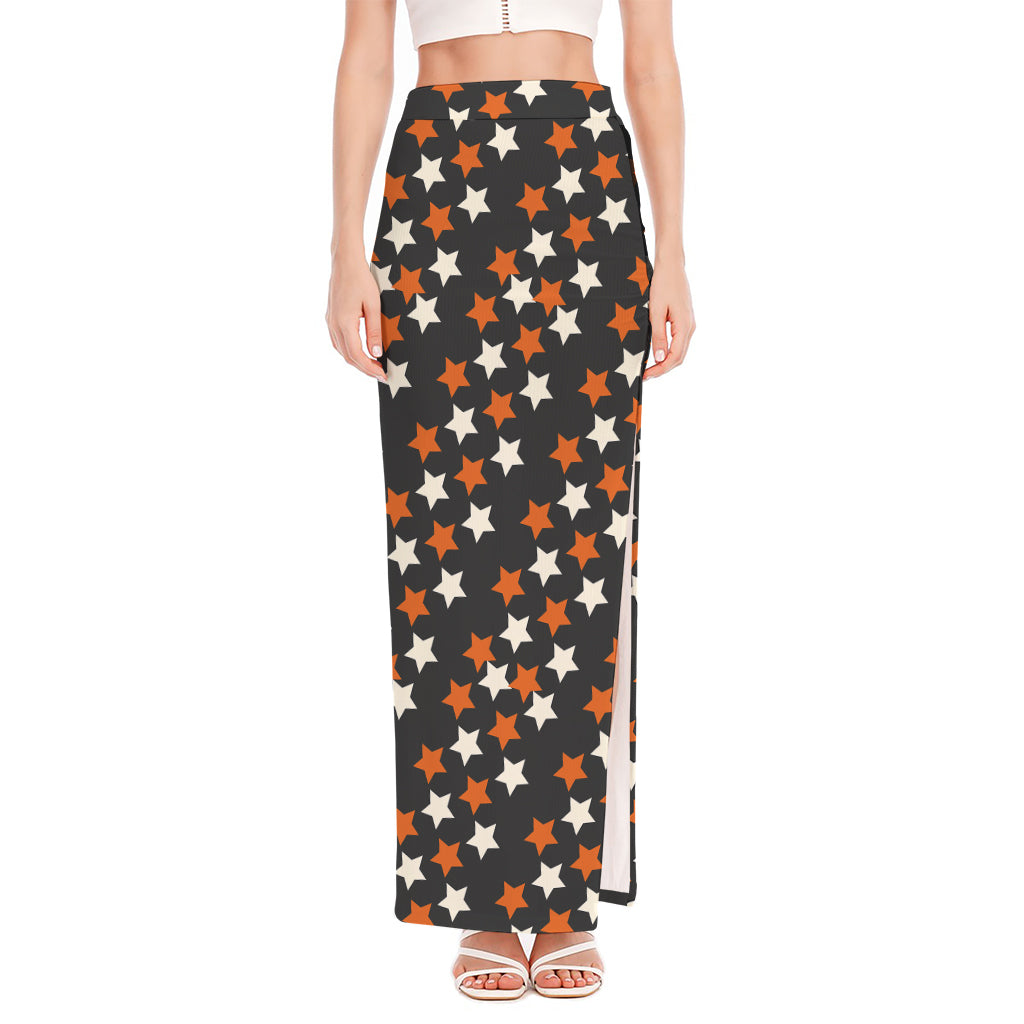Halloween Star Pattern Print High Slit Maxi Skirt