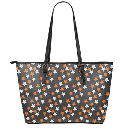 Halloween Star Pattern Print Leather Tote Bag