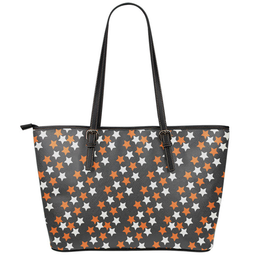 Halloween Star Pattern Print Leather Tote Bag