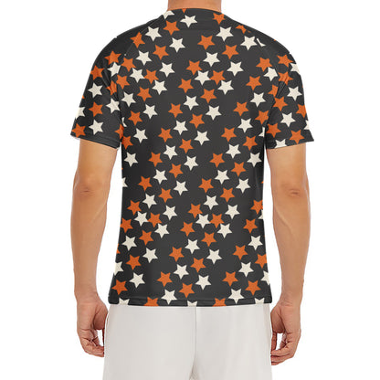 Halloween Star Pattern Print Men's Short Sleeve Rash Guard