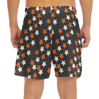 Halloween Star Pattern Print Men's Split Running Shorts