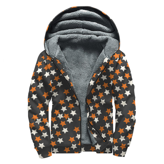 Halloween Star Pattern Print Sherpa Lined Zip Up Hoodie