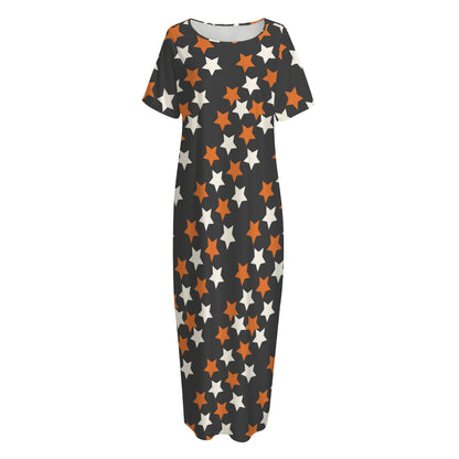 Halloween Star Pattern Print Short Sleeve Long Nightdress